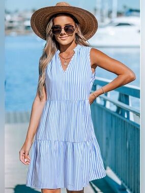 Cupshe Blue and White Striped Sleeveless Mini Dress